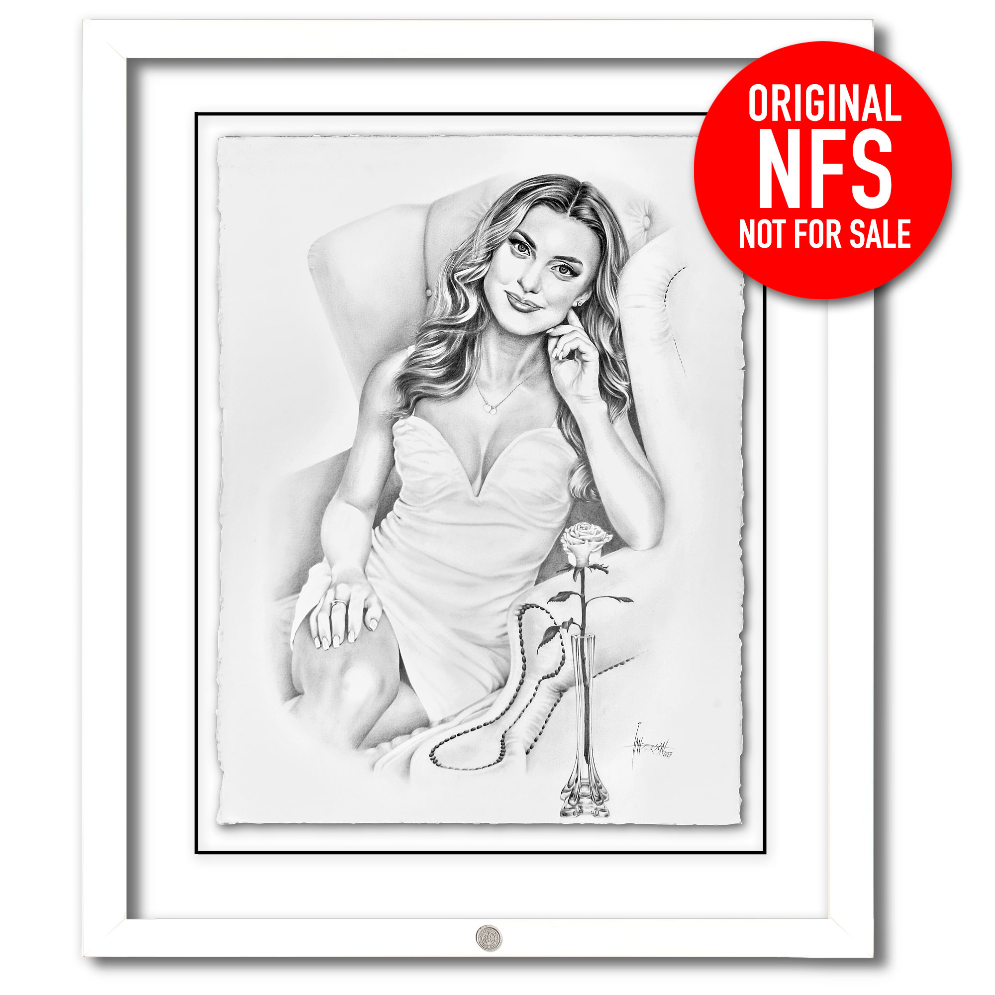 Beautiful female illustration pencil portrait of a beautiful Ukrainian woman with her favorite rose in an Eiffel Tower vase